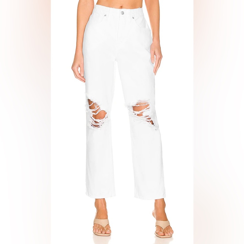 Good American Distressed Ankle Crop Jeans NWT White Size 14/32